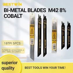 BESTWiN 5PCS Bi-Metal Saw Blades Metal Cutting 150mm/225mm 18TPI Reciprocating Saw Blades with Cobalt for Metal Fine Cutting