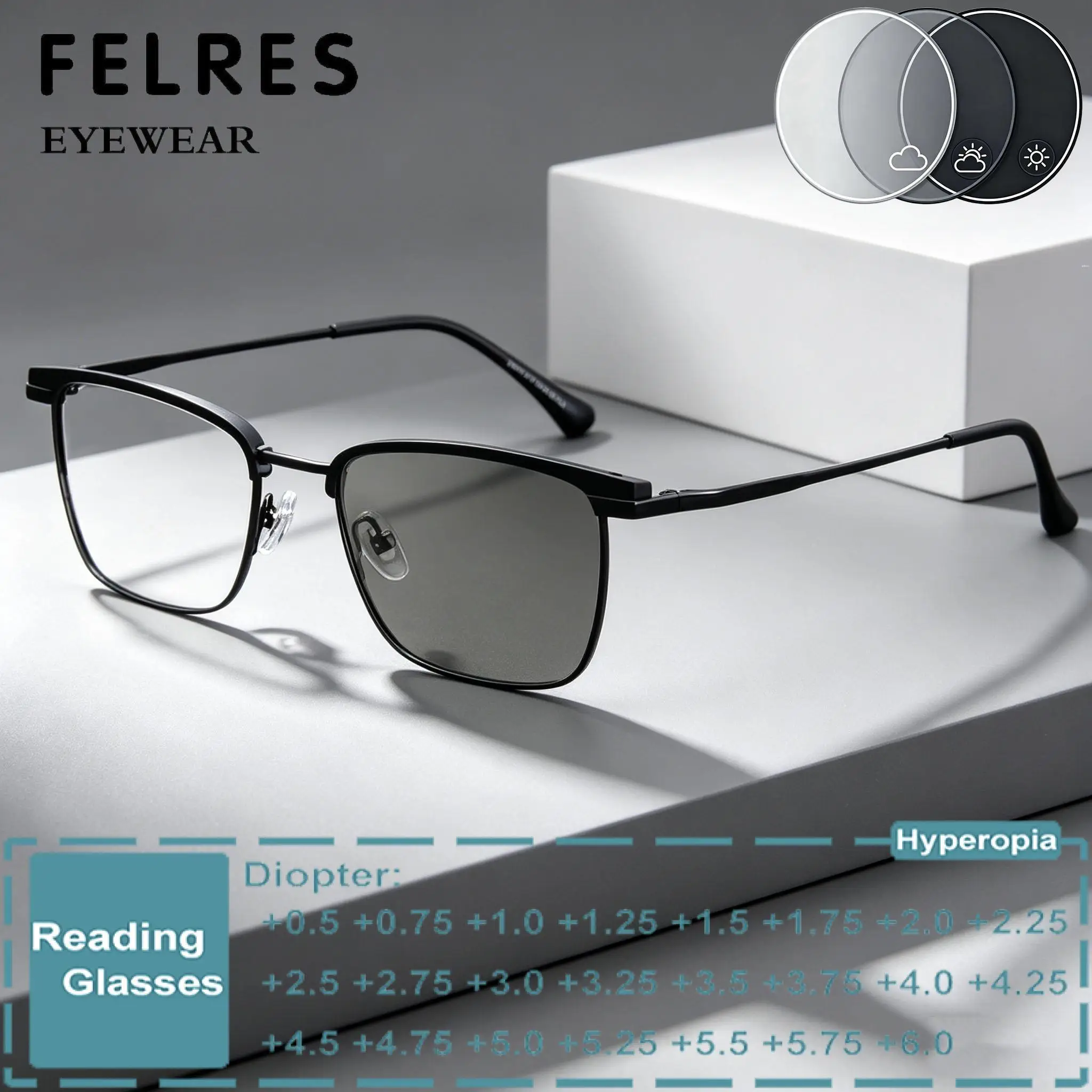 Brand Design Photochromic Reading Glasses Men Women Single Focus Finished Presbyopic Eyewear Color Changing Prescription Lens