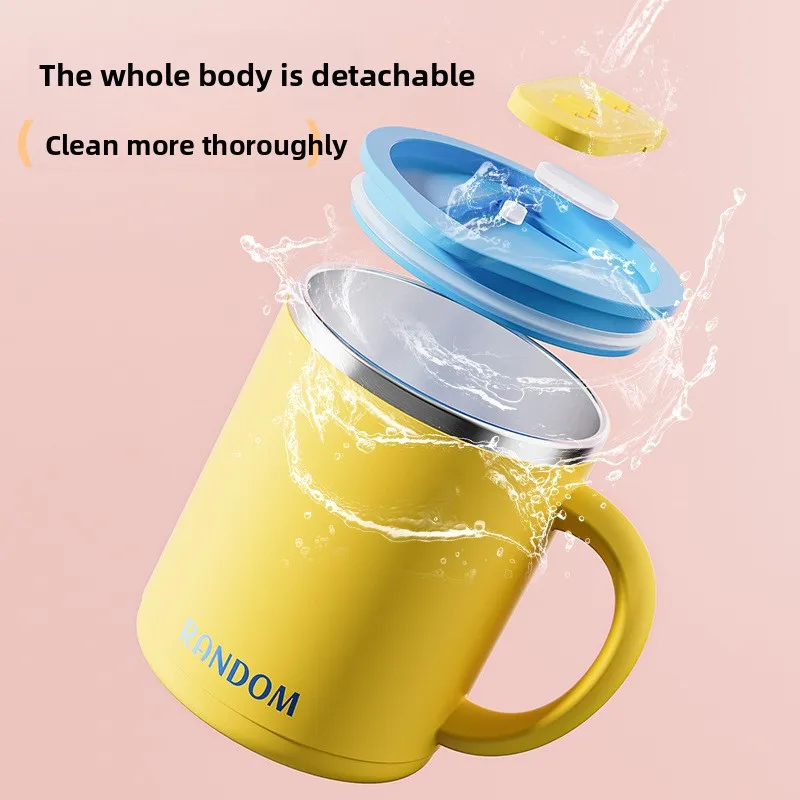 Macaron Color Round Handle Coffee Mug, Double Wall Insulated Anti-scald Cup with 316 Stainless Steel Liner, Dopamine Style Water