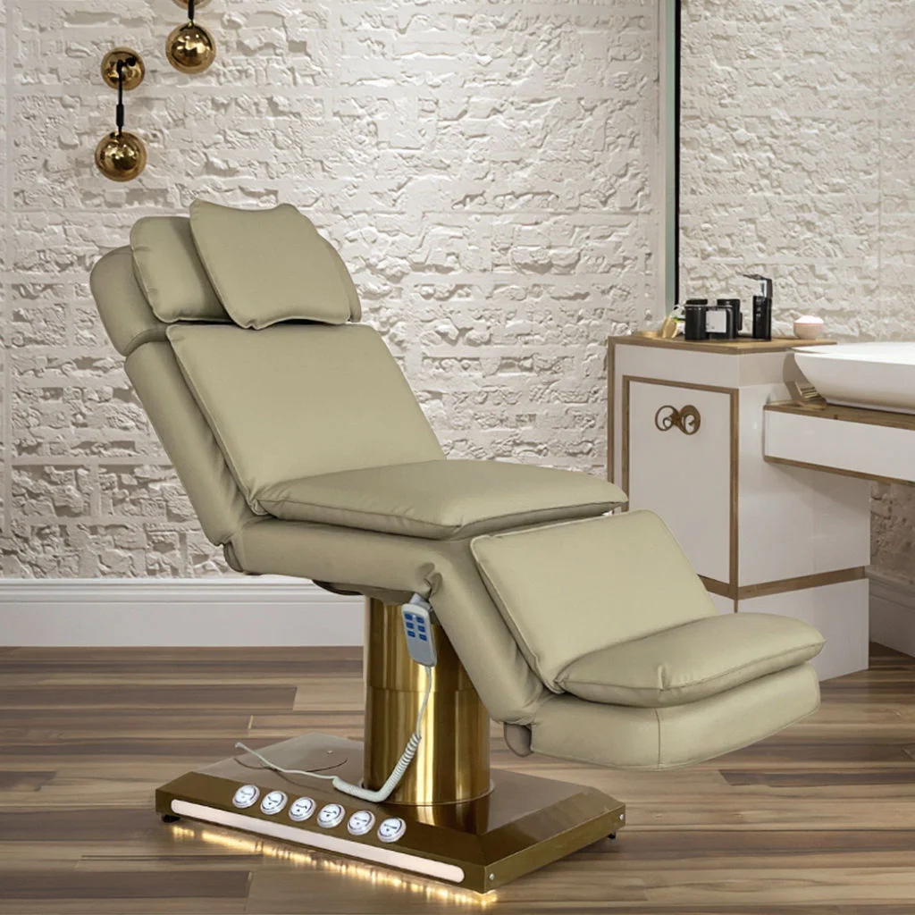 Luxury Spa Massage Table Lash Bed Beauty Salon Esthetician Furniture Gold Base Electric Cosmetic Eyelash Bed Synthetic Leather