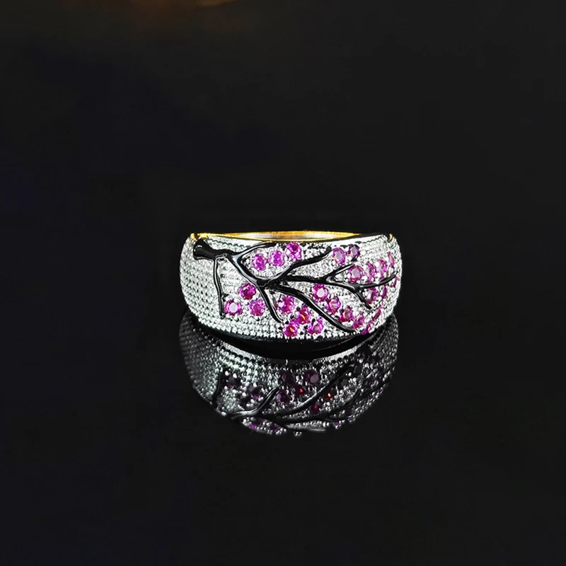 Luxury Branches Tree Pink Silver Color Engagement Ring for Women Anniversary Gift Jewelry Bulk Sell R6165 image 6
