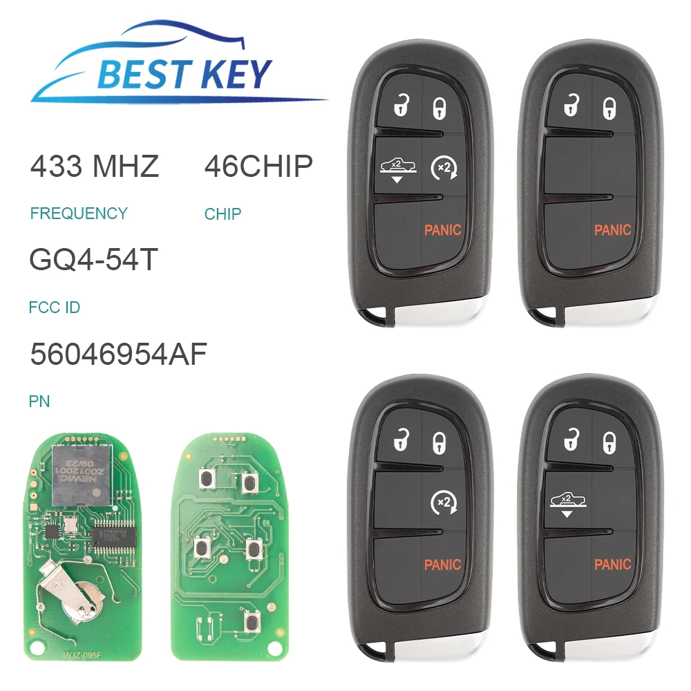 

BEST KEY GQ4-54T ID46 Remote Pickup Car Key For Dodge Ram 1500 2500 3500 2014 2015 2016 2017 2018 Keyless FOB 433Mhz 3/4/5 BT