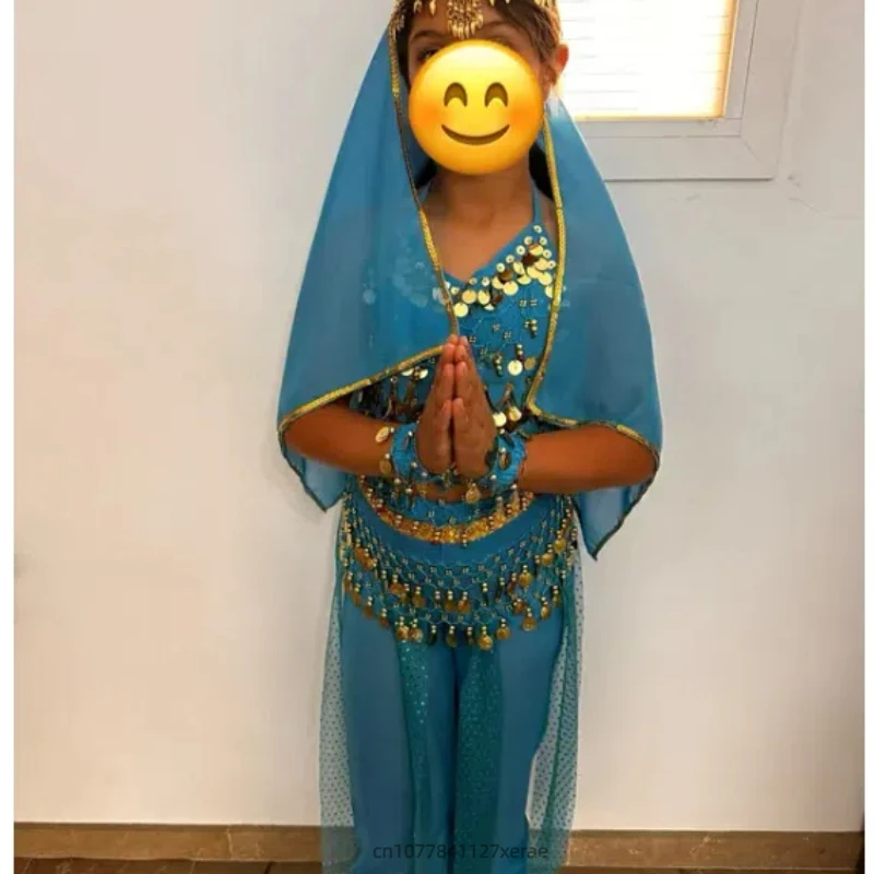 زي أداء الرقص الهندي للفتيات مع بلوزة مطرزة وسراويل فانوس مجموعة أزياء أداء الرقص العرقي