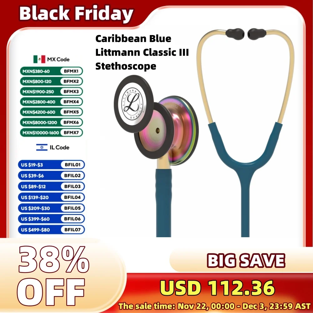 

3M Littmann Classic III Monitoring Stethoscope 5807 Caribbean Blue Tube Stainless Stem and Headset For Doctor Nurse Health Care