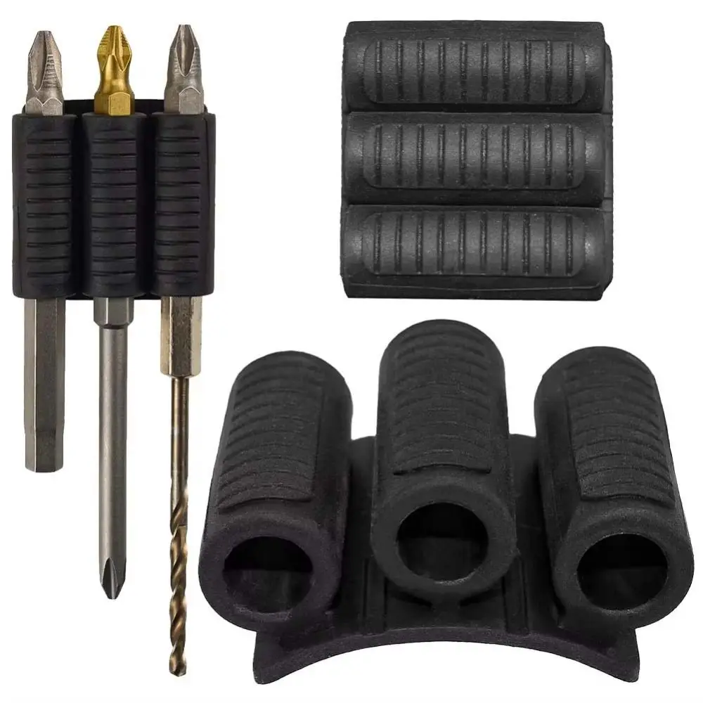 

Drill Add-on Quick Change Bits Holders Self-adhesive Three Round Holes Screwdriver Bit Holder Rubber Black