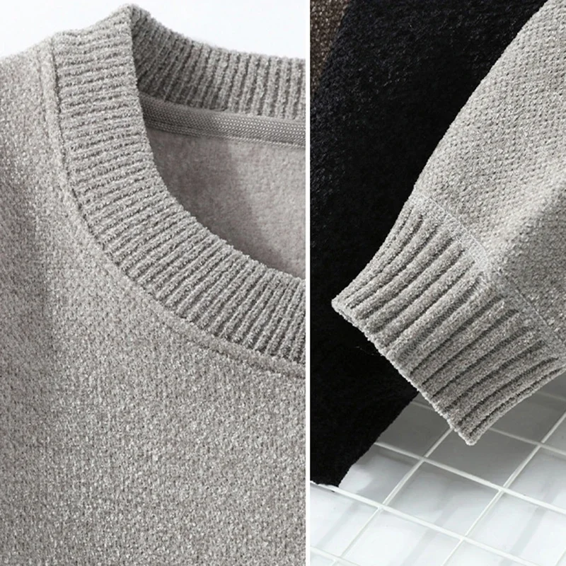 Maglione pullover lavorato a maglia a maniche lunghe da uomo nuovo maglione classico caldo termico autunno inverno maglione ispessito foderato in pile leggero