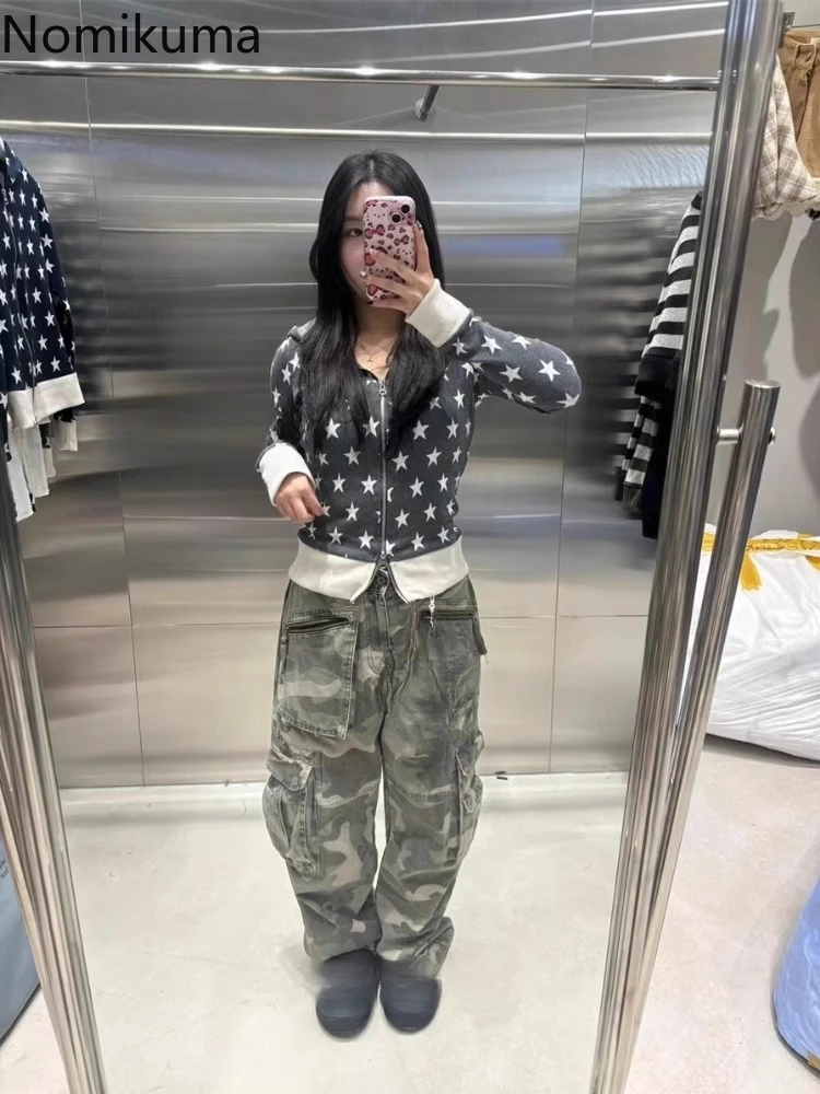 Streetwear Star Print Women Hoodies Jackets 2024 Ropa Mujer Hooded Tunic Zipper Sweatshirt Crop Y2k Tops Fashion Harajuku Hoodie