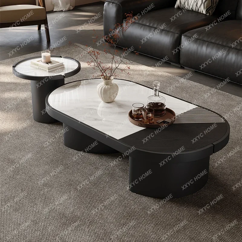 XXSleek Living Room Coffee Table Set with Hidden Storage Modern Simple Coffee Table Round Side  Set Elegant Home Center Table
