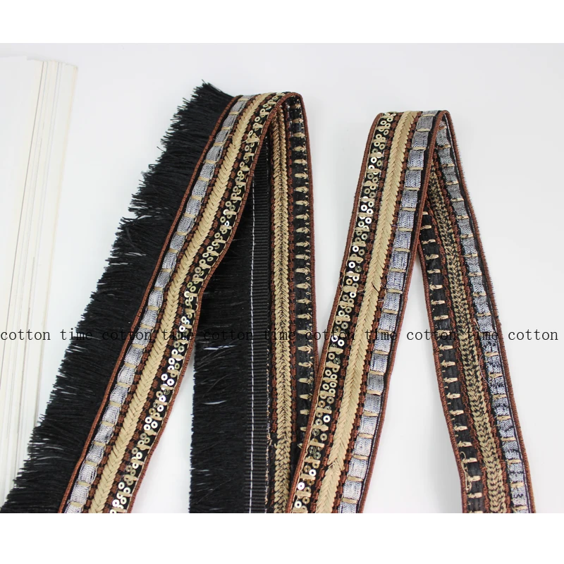 2 ヤードレトロスパンコールフリンジレーストリムエスニックス - Embroidery Embellishments のレビューと価格
