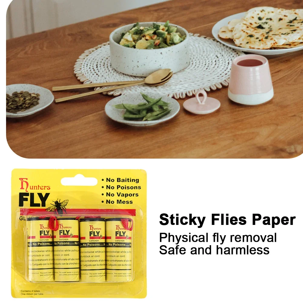 4-40Rolls Fly Sticky Paper Strips Disposable Fly Killer Bug Trap Double-sided Pest Sticky Glue Paper Non-Toxic Insects Catcher