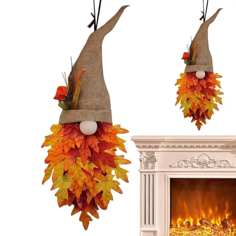 Autumn Gnome maple wreath Realistic Maple Leaf Gnome Wreaths for Outdoor Harvest Festival Wall Door decoration