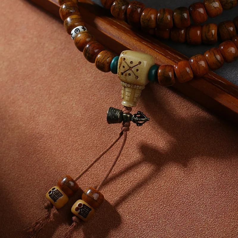 Tibetan- -treasure bone - accessory inlaid with vintage ethnic-style antique multi-ring hand-held orname