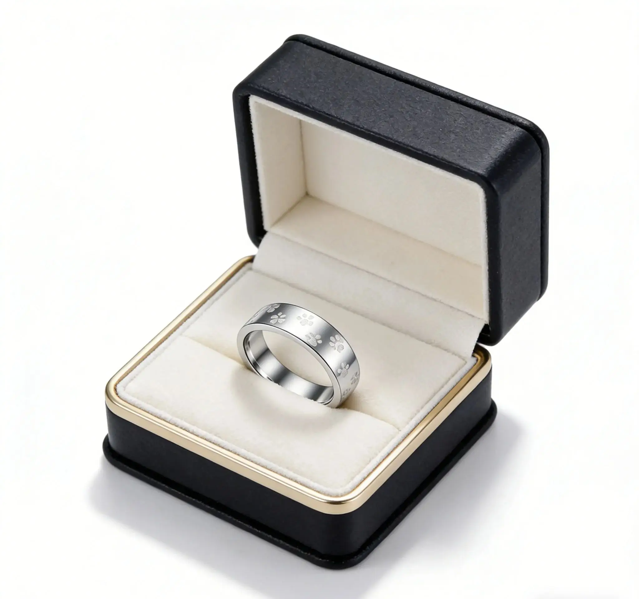 Fashion Cute Dog Cat Paw Rings Jewelry Stainless Steel Wedding Band Rainbow Couple Ring for Women Width 8mm
