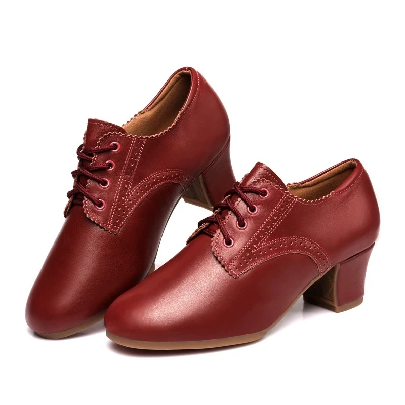 Genuine Leather Shoes For Women Cowhide Dance Shoes Adult Professional Ballroom Dancing Outdoor Square Sneakers