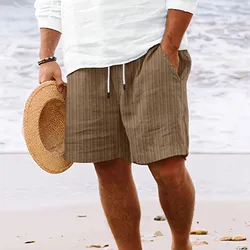 Pantalones cortos de verano para hombre, cómodos pantalones cortos de playa hawaianos informales con múltiples bolsillos, algodón y lino, 2024