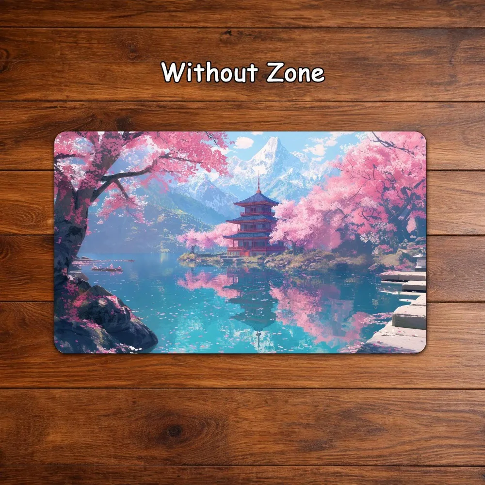 TCG Playmat Trading Card Games,Sakura Lake Pagoda Reflection Game Mat With Zones alfombrillas para escritorio tapis de souris