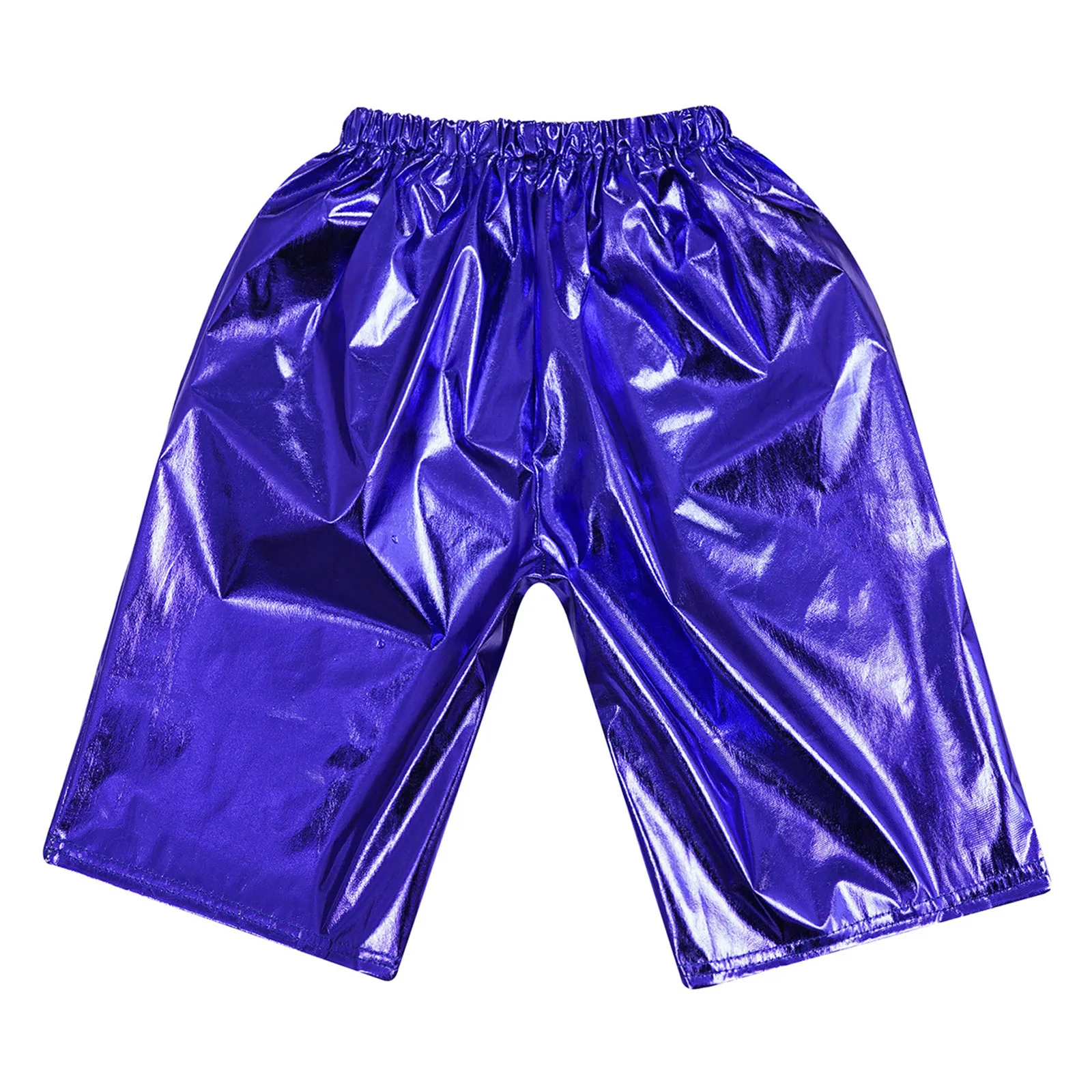 Kids Girls Boys Shiny Metallic Shorts Hip Hop Latin Jazz Dancing Costume Dancewear for Carnival Stage Performance Cosplay Party