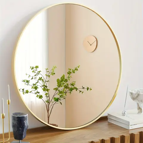 Modern Circle Wall Mirror With Sleek Aluminum Alloy Round Frame Perfect For Bedroom Or Bathroom, 20In 24In 30In 28In 36In, Black