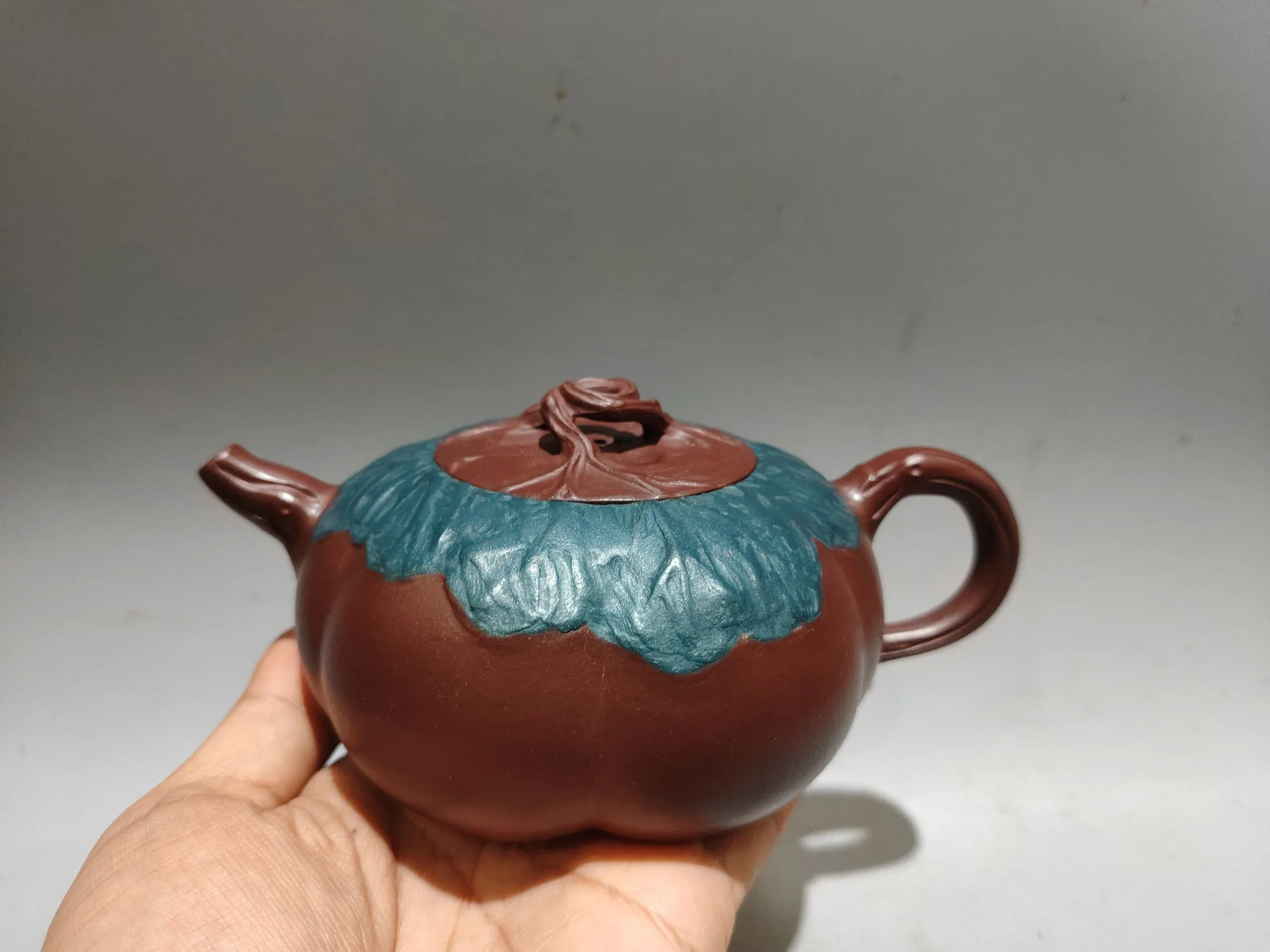 Yixing Purple Clay Pot Painted Flower, melon and vine pattern Pumpkin pot Kettle Flagon Gather fortune Ornaments
