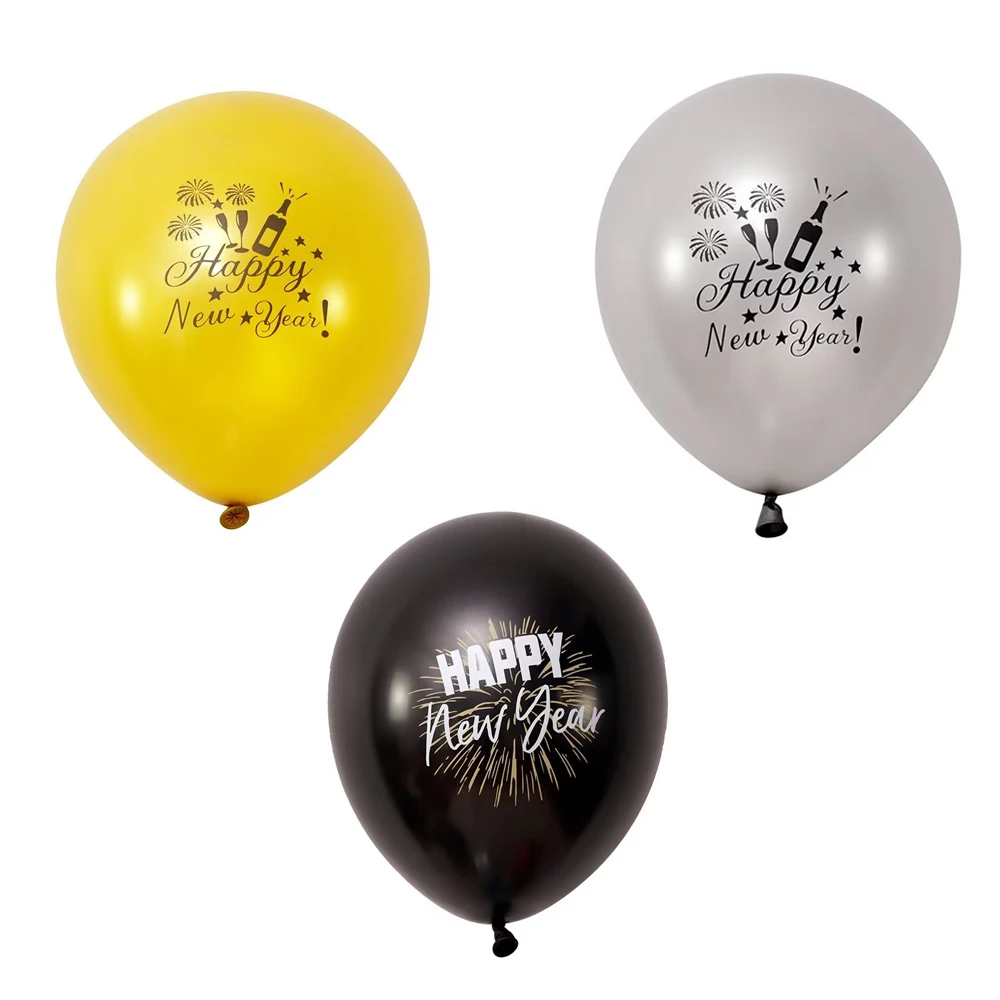 10 pcs Happy New Year Latex Balloons Black Gold Grey Color Ballons Party Celebration Decoration Large Scale Performance Decorrat