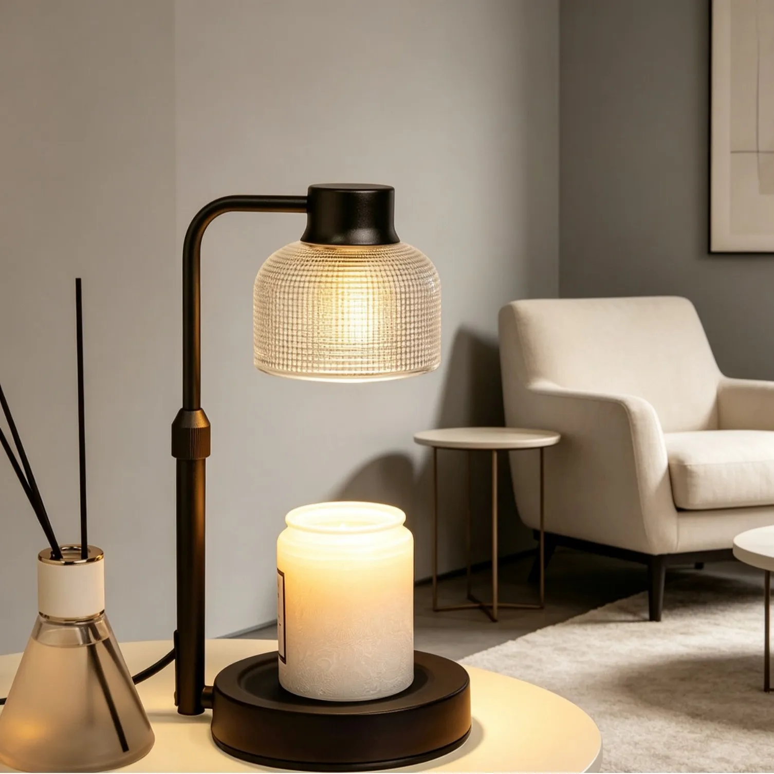Medieval light luxury glass aromatherapy molten candlestick lamp household bedroom bedside atmosphere