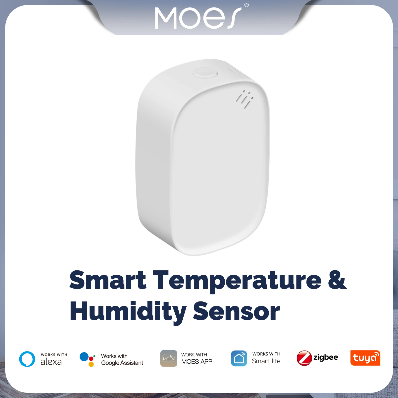 MOES-Tuya Zigbee Sensor de Temperatura e Umidade Inteligente, Higrômetro Interior, Monitoramento de Aplicativos, Funciona com Alexa, Google Home, Alimentado por Bateria