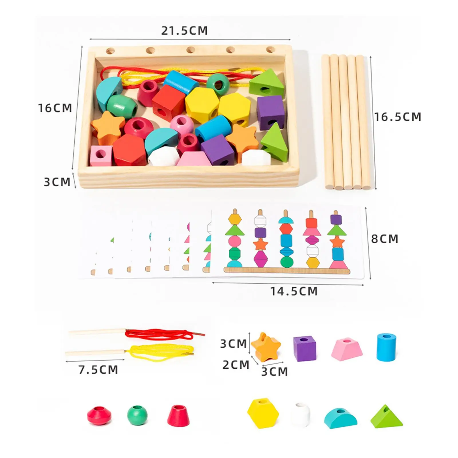 Wooden Beads Sequencing Toy Stem Preschool Learning Toys Lacing Beads and