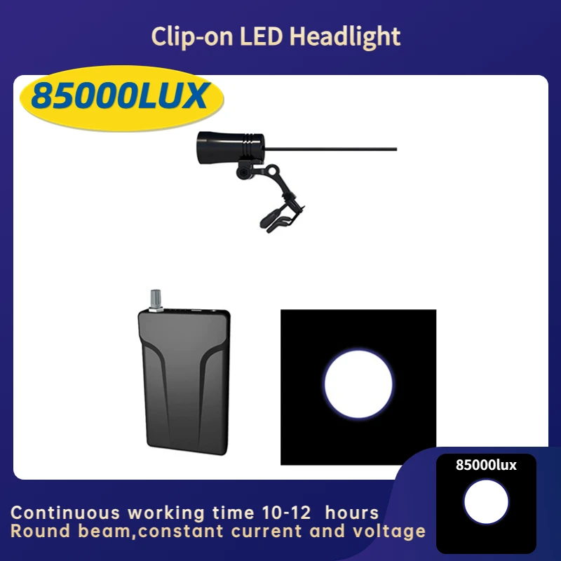 85000LUX High Brightness Dental LED Clip-on Headlight Surgical Headlamp Round Beam Continuous Working Time 10-12 Hours  JC-08P-C