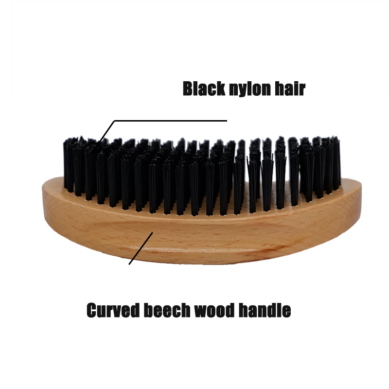 Beard Brush With Curved Beech Wood Handle And Nylon Knots For Men's Facial Styling For Cleaning Tools