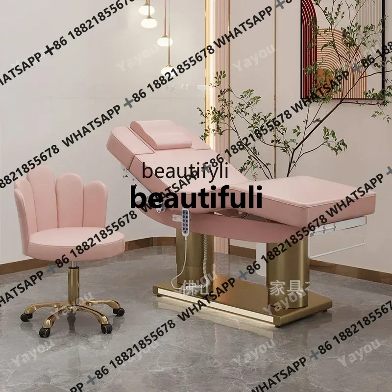 Golden Stainless Steel Electric Beauty Bed Beauty Salon Massage Couch Tattoo Tattoo Embroidery