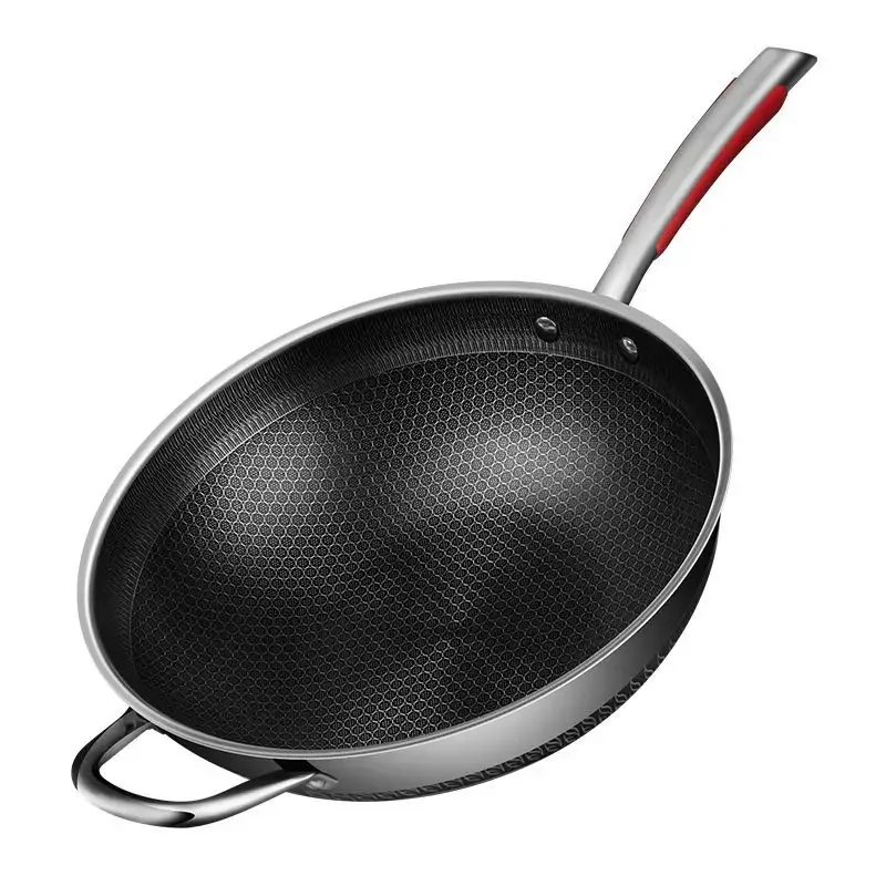 Double-sided Screen 316 Stainless Steel Non-stick Household Honeycomb Shaped Energy Skillet Upgrade Wok Electromagnetic Gas