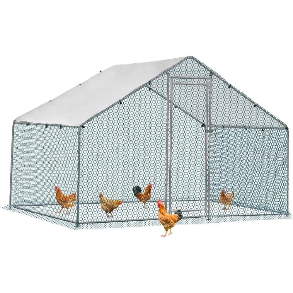 

Large Metal Chicken Coop, for Chickens, Walk-in Chicken Run with Waterproof Anti-UV Cover, Heavy-Duty Chicken Pen
