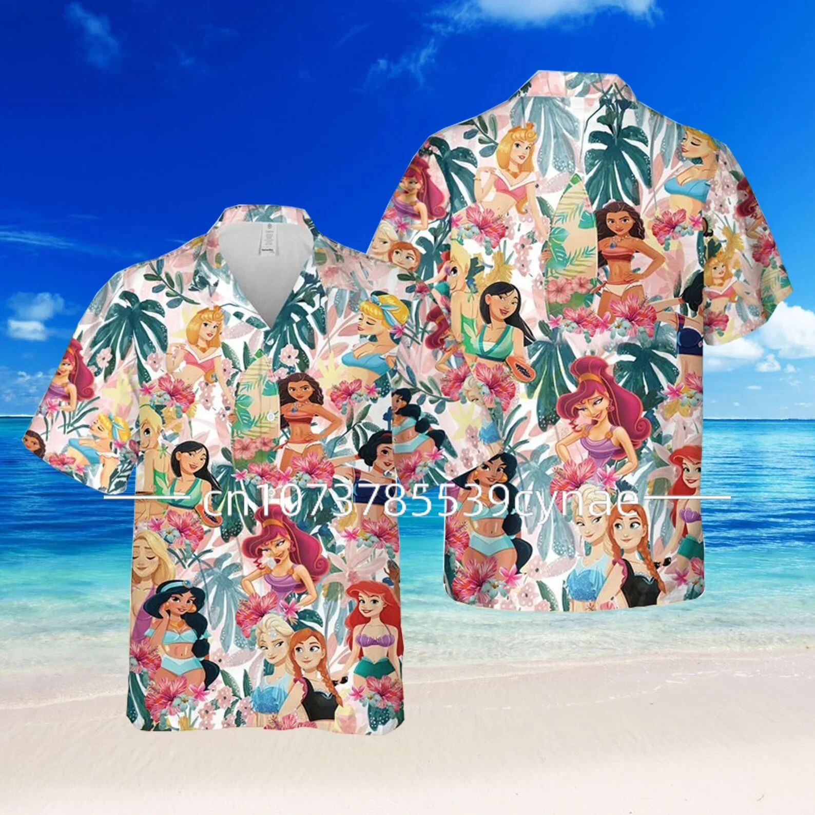 La chemise hawaïenne de la petite sirène, chemise hawaïenne de princesse Ariel, chemise hawaïenne Disney, chemise à boutons rétro, chemise à manches courtes, chemise de plage