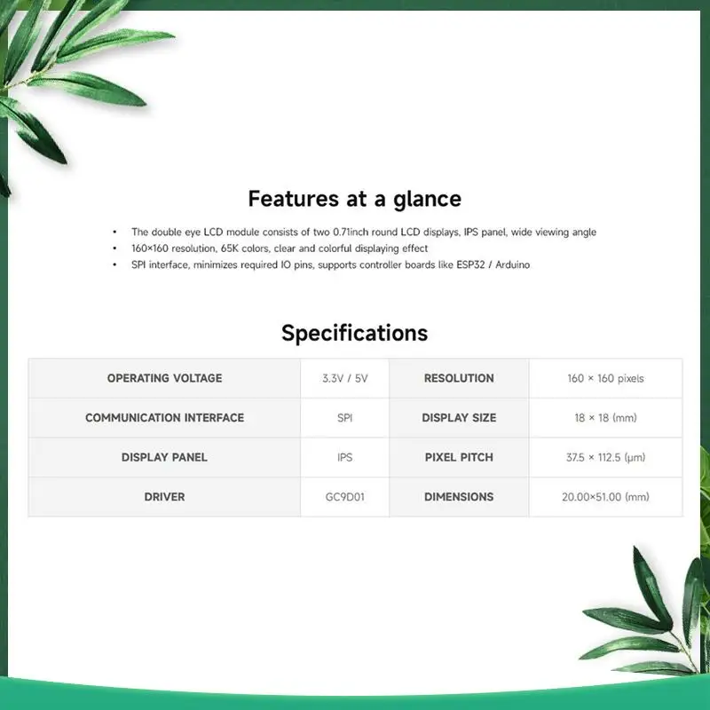(NEW) 0.71 Inch IPS Round LCD Display 0.71Inch SPI 160X160 GC9D01 Dual-Eye LCD Module Compatible With Controller ESP32 Board