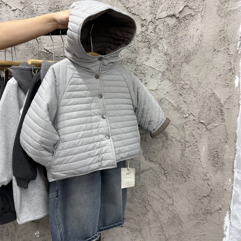 

Boys Coat 2025 Autumn Winter Korean Style Fashion Trendy Casual Cool Reversible Thick Warm Patchwork Long Sleeve Hooded Coat