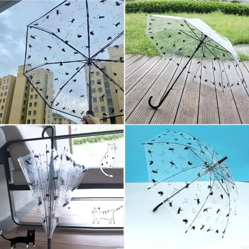 N84C Umbrella Mignon Pattern Umbrella Forme Transparent Umbrella Unisexe Quality Gift