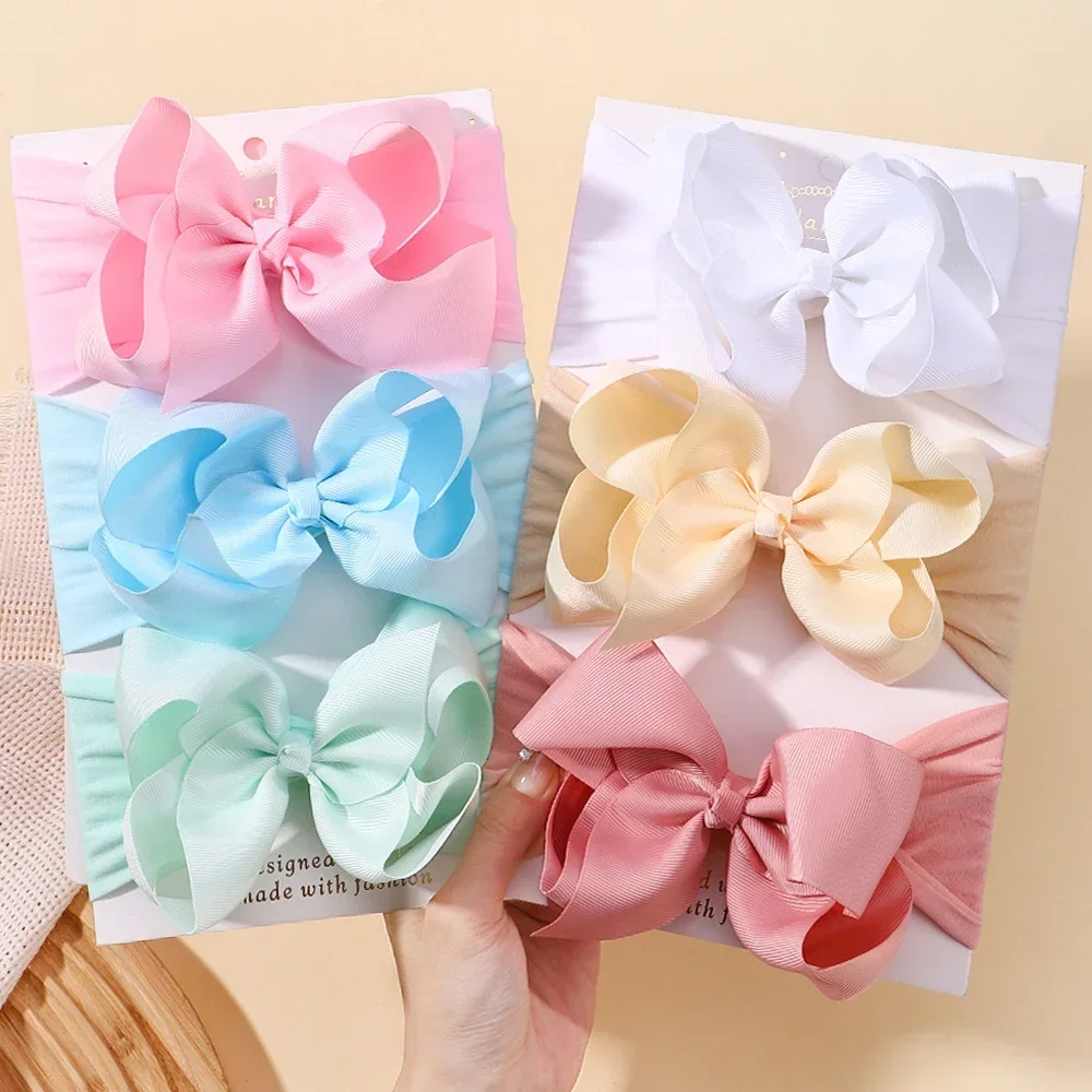 1pcs Baby Wide Ribbon Nylon Turban Girls Big Bows Hair Accessories Child Headband Elastic Hair Bands Ribbon Bows Infant Headwear