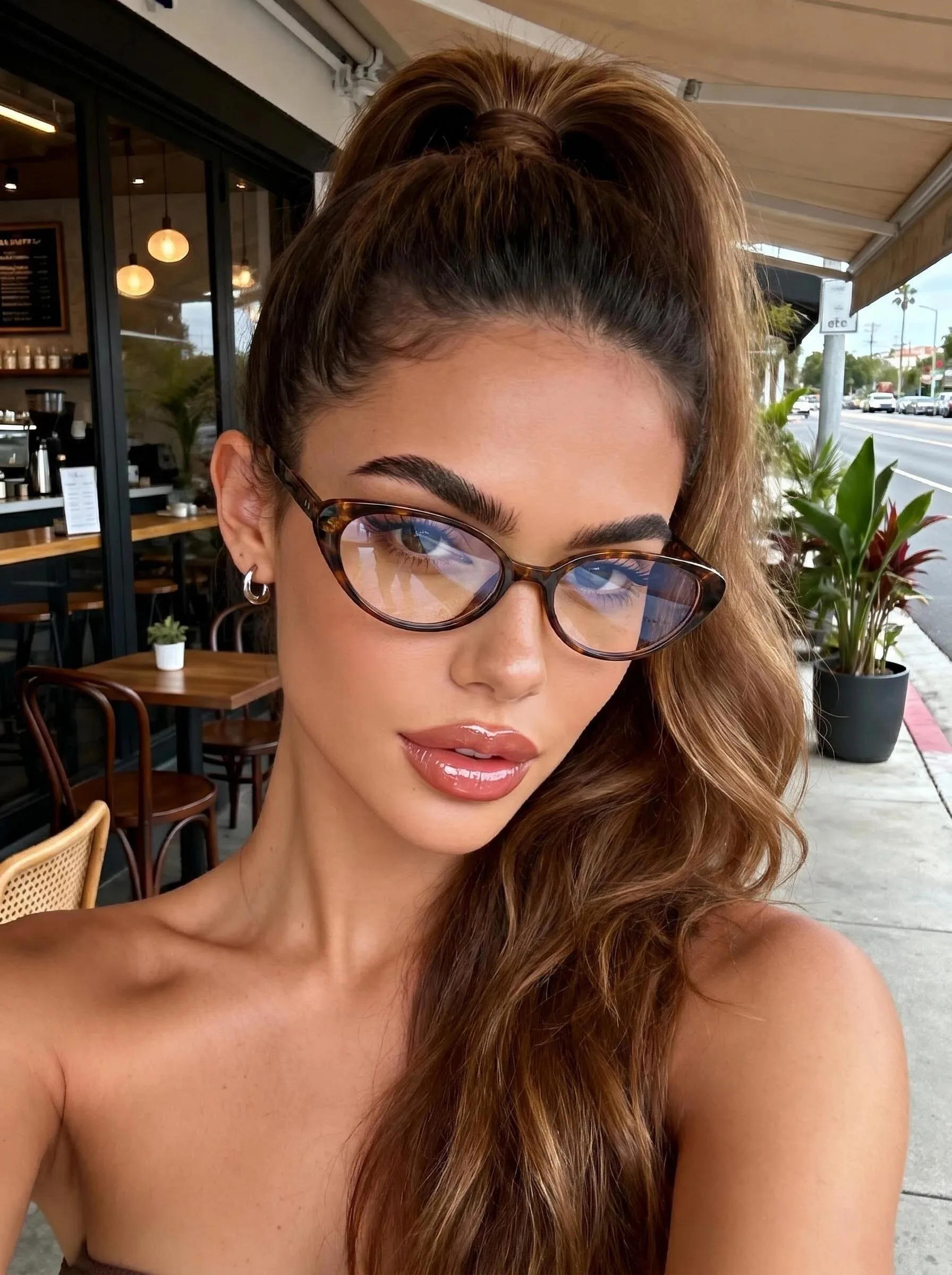 1pc classic thin frame cat's eye glasses full body tortoiseshell texture frame curved temples fashion glasses
