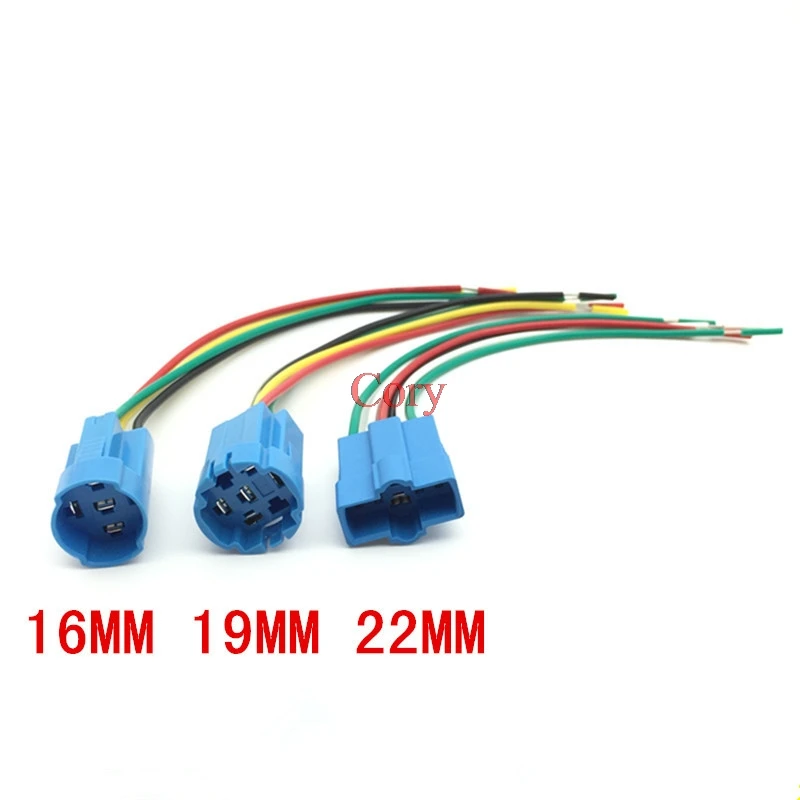 1Pc 16mm/19mm/22mm Metal button switch with wire base Plug-in terminal socket connector 150MM