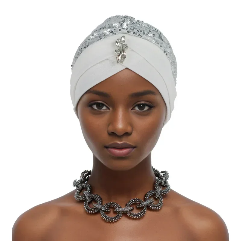 

African Auto Gele Headtie Aso Oke Nigeria Sequins Diamonds Headscarf Turban Hat Muslim Women Hijab Head Wrap Wedding Headpiece