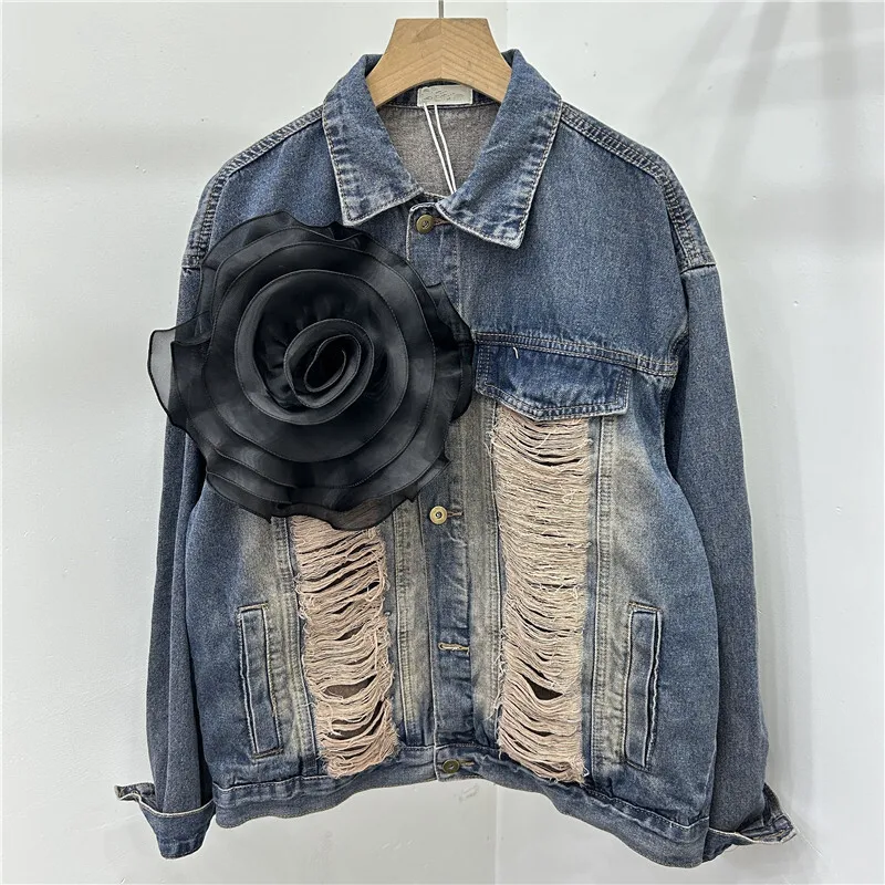 [ZOCI] style washed denim early autumn, new flower short loose casual jacket