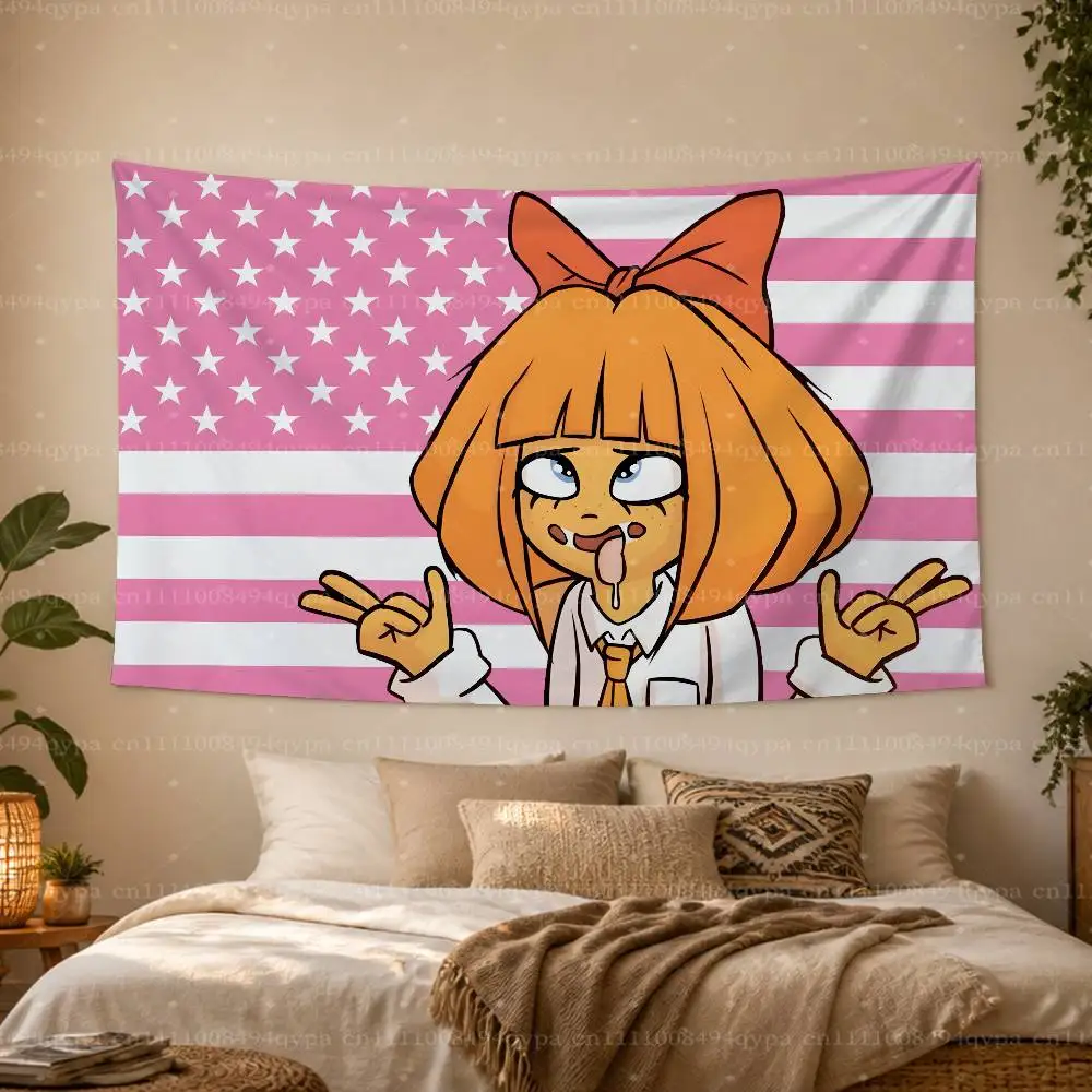 Mymy O-Ongezellig American Pink Flag with 4 Grommets Tapestry for Wall Dorm Room Decor,Outdoor Parties Gifts Festivals HD Banner