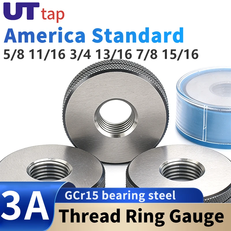 

Набор калибровочных колец для резьбы (1 комплект: 1*GO+1*NOGO) 3A 5/8 11/16 3/4 13/16 7/8 15/16 1'' 1-1/16 UN/UNC/UNF/UNS/UNEF, американский стандарт, мелкая резьба