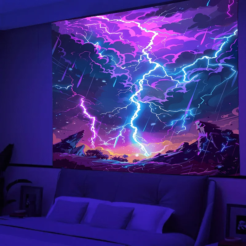

Молния и гром ночь УФ-флуоресцентный гобелен Эстетический настенный гобелен Хиппи Спальня Независимое украшение комнаты