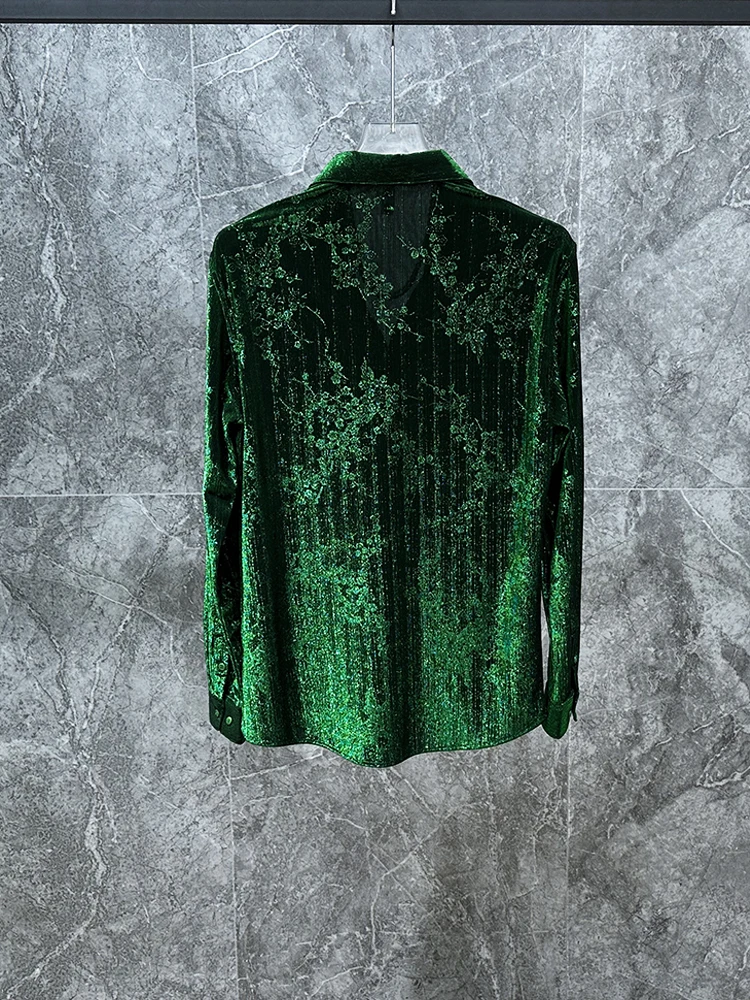 Autumn New Velvet Men's Long Sleeve Turn-down Collar Shirt High-end Stylish Personality Casual Retro Fashion Trend Shirt