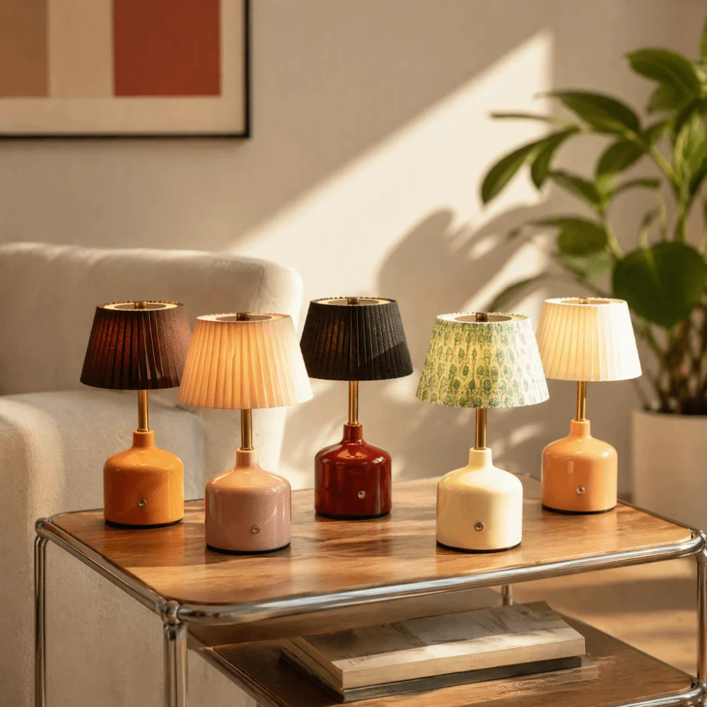 Night Light Pleated Design Desk Lamp Ruffled Skirt Touch Control Table Lamp Cream Color USB Rechargeable Night Light Bedroom