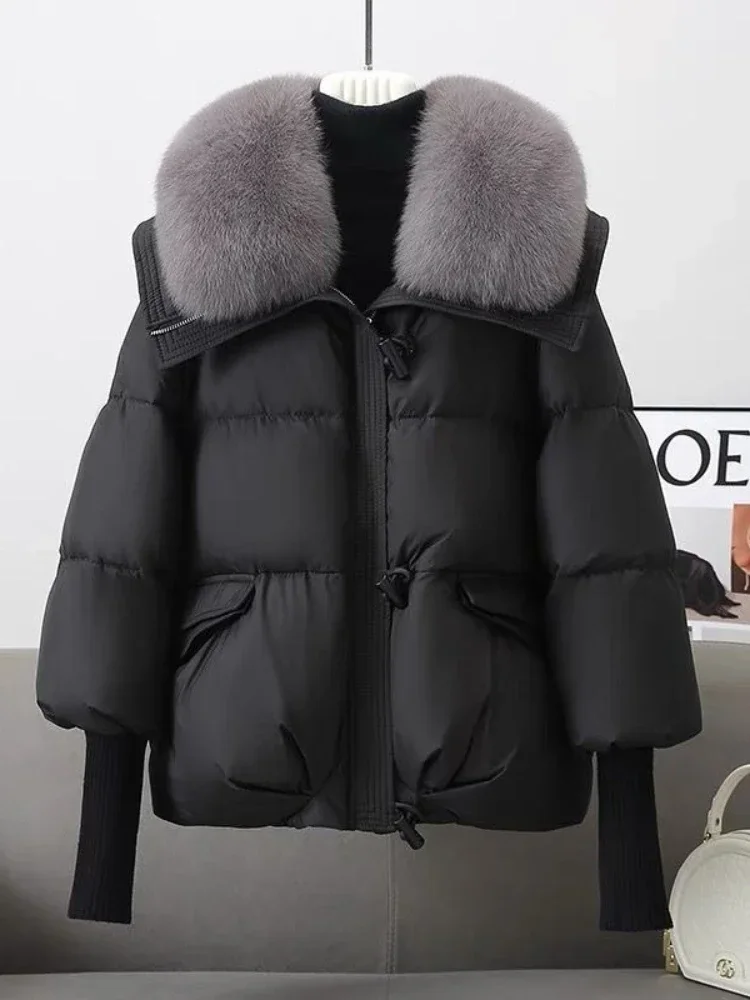 Down Cotton Short Padded Jacket Women Parkas Fur Collar Autumn Winter Thick Coats Female Black Casual Outerwear Clothes 2026