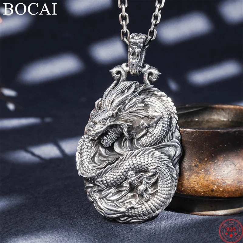 

BOCAI S999 Sterling Silver Pendants for Women Men New Fashion Flying Spiral Dragon Amulet Retro Punk Jewelry Free Shipping