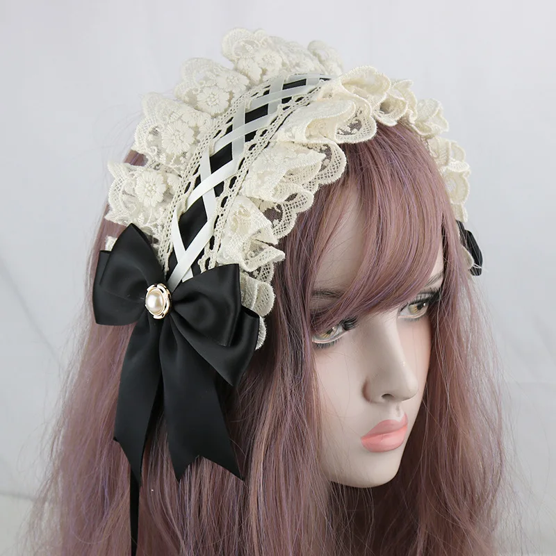 Bandeau de cheveux en dentelle gothique vintage, nœud Kawaii japonais, bande de sauna, décoration de cheveux de femme de chambre, accessoire de cosplay mignon, accessoires Anime Lolita