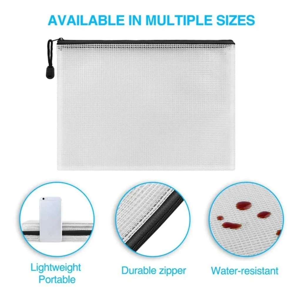 Waterproof Stationery Storage Bag New Large Capacity A4 Mesh Zipper Pouch Zippered File Bags